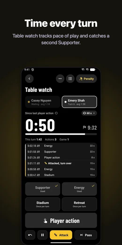 Time every turn with Table Watch.
